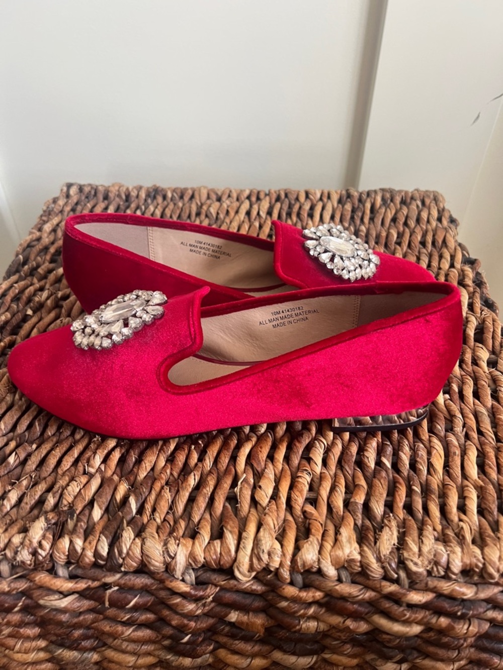 Red Velvet Jeweled Women's Loafers - Picture 6 of 9